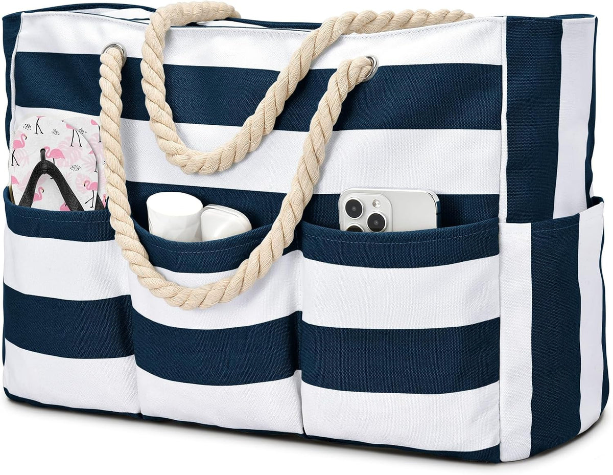 Strandtas XXL Canvas met Rits Waterdichte Coating Ruime Schoudertas voor Familie-uitjes Strand Zwembad Vakantie | Sulvida