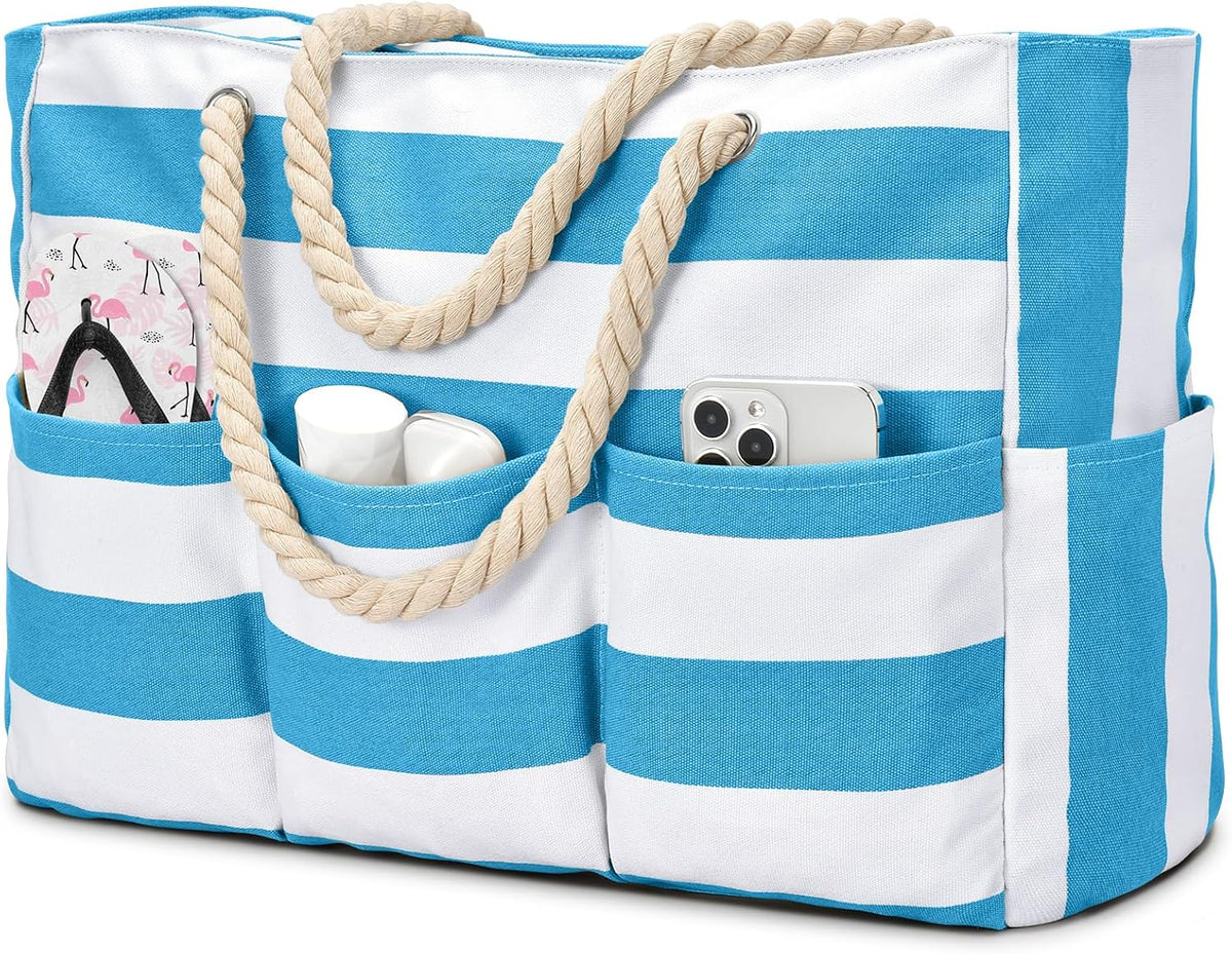 Strandtas XXL Canvas met Rits Waterdichte Coating Ruime Schoudertas voor Familie-uitjes Strand Zwembad Vakantie | Sulvida