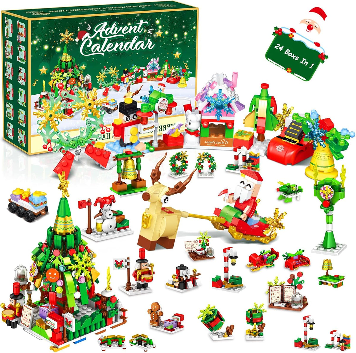 Adventskalender met bouwstenen 24 dagen – creatief kerstdorp bouwen speelgoed voor kinderen en volwassenen | Sulvida