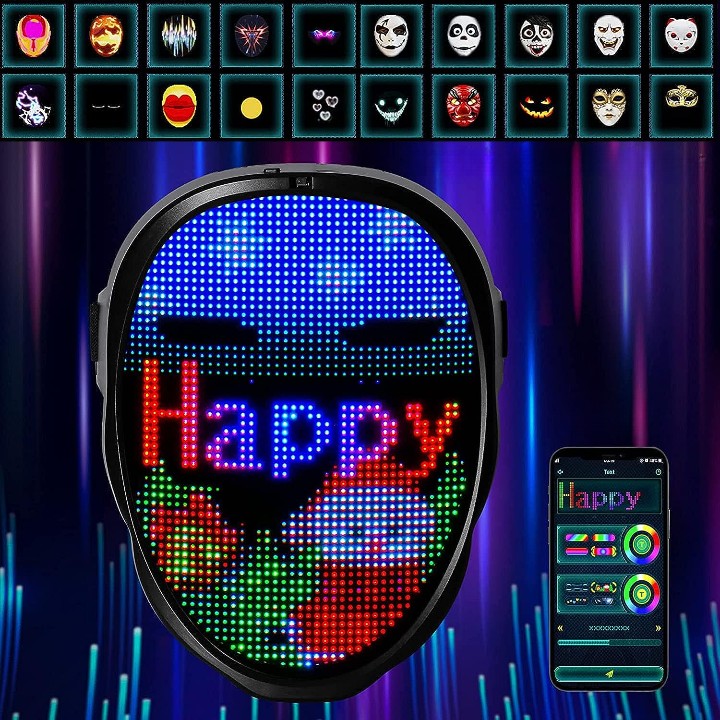 Interactief LED-masker app-bediend met gebaren | Programmeerbaar feestmasker gezichtsanimaties party | Sulvida