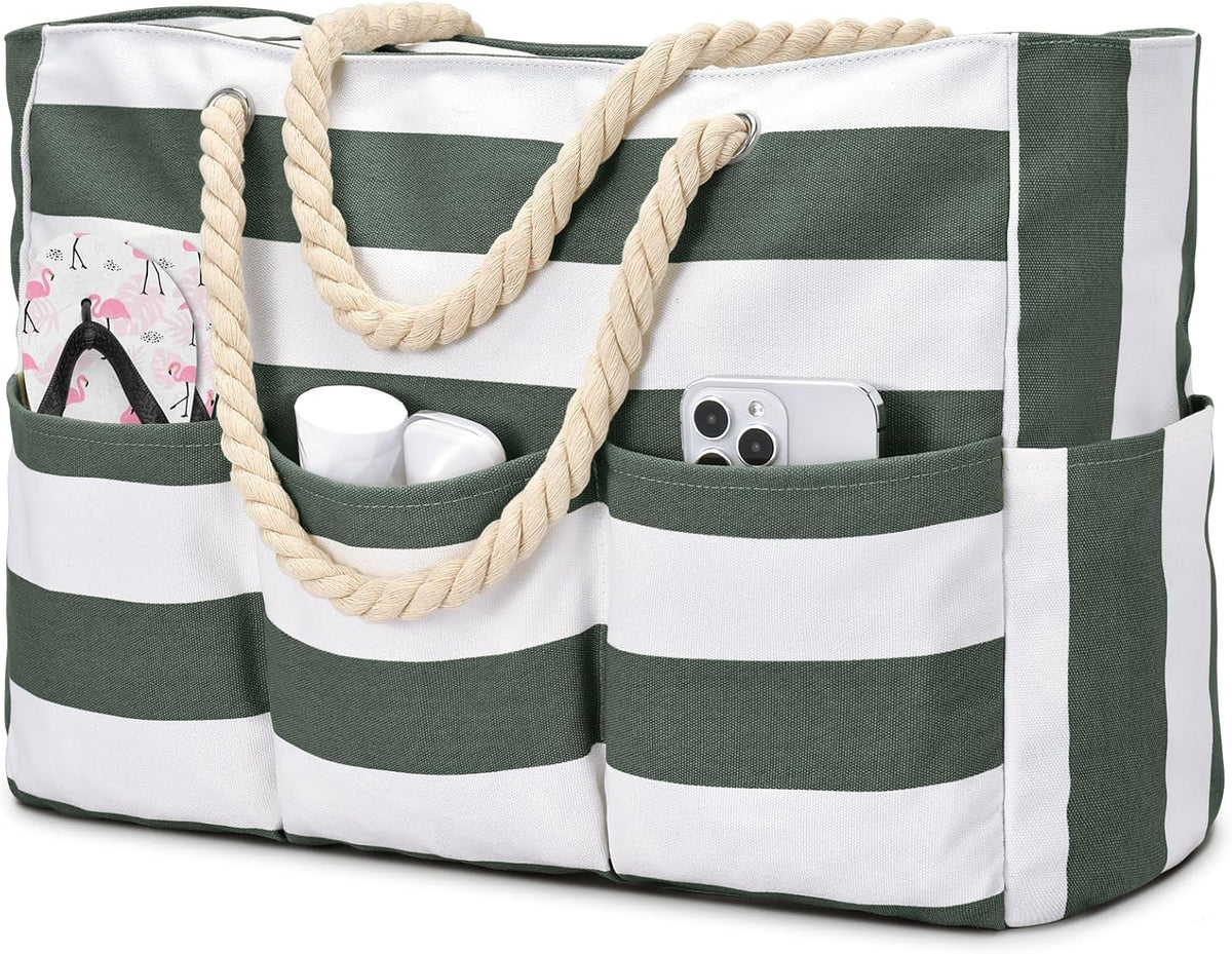 Strandtas XXL Canvas met Rits Waterdichte Coating Ruime Schoudertas voor Familie-uitjes Strand Zwembad Vakantie | Sulvida