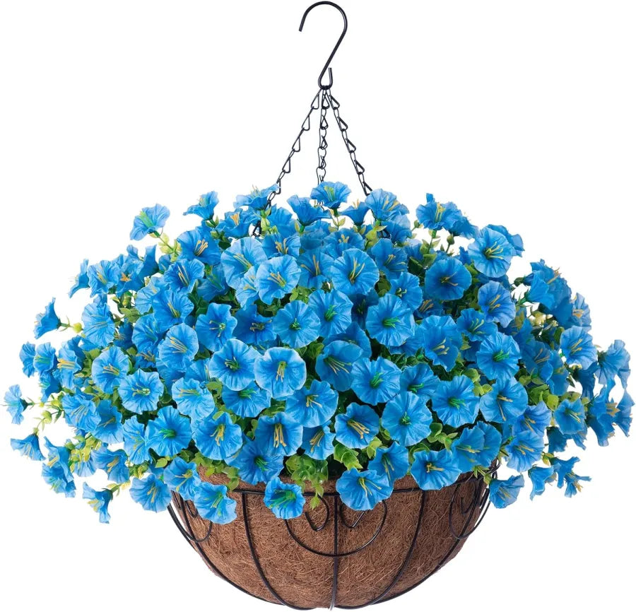 Panier suspendu de fleurs artificielles en soie et en plastique, résistant aux UV, pour décoration extérieure de balcon, terrasse, jardin et mur | Sulvida