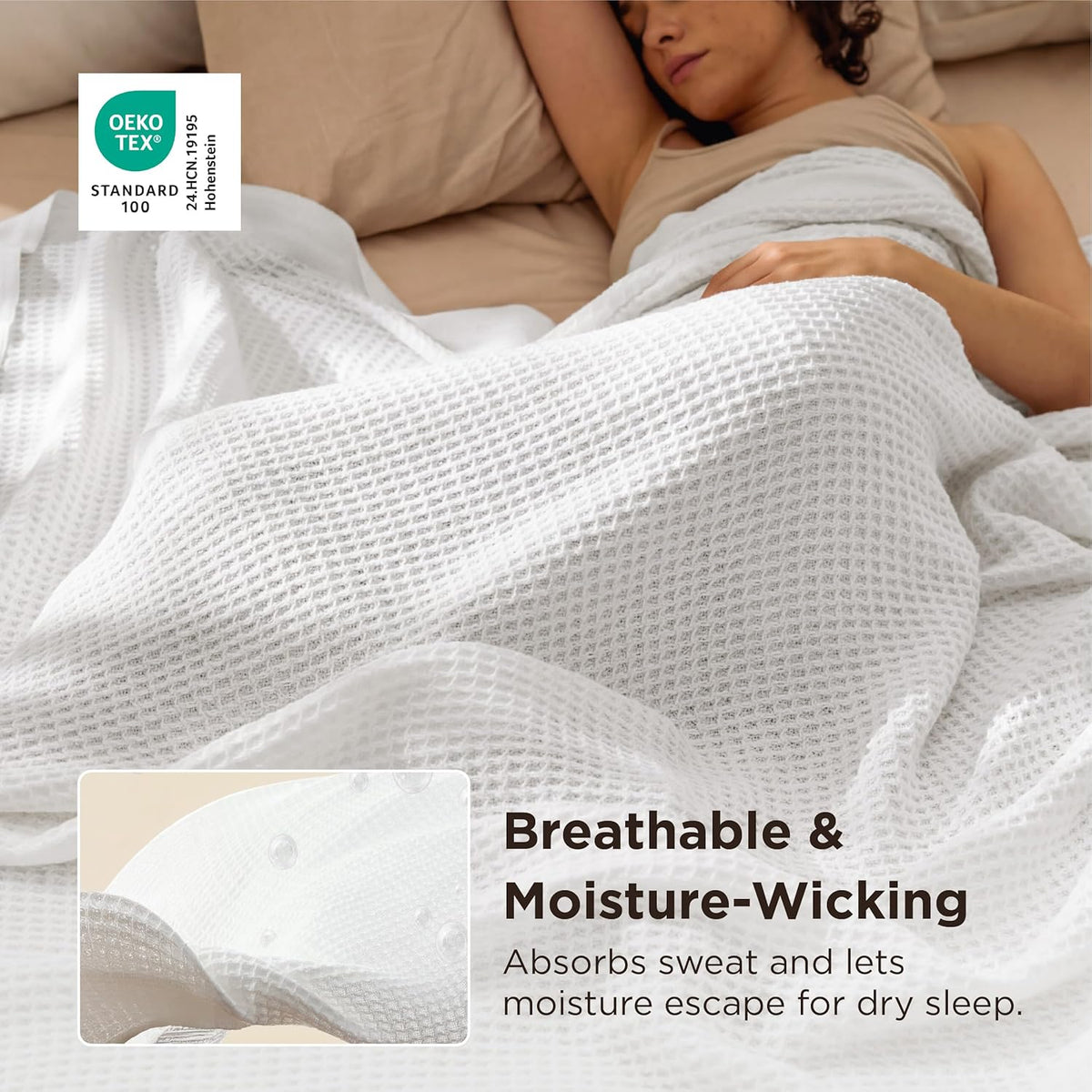 Katoenen Wafelweefsel Deken Queen Size Zacht Ademend Licht Luxe Zomerdeken voor Bed Bank Slaapkamer Comfort | Sulvida