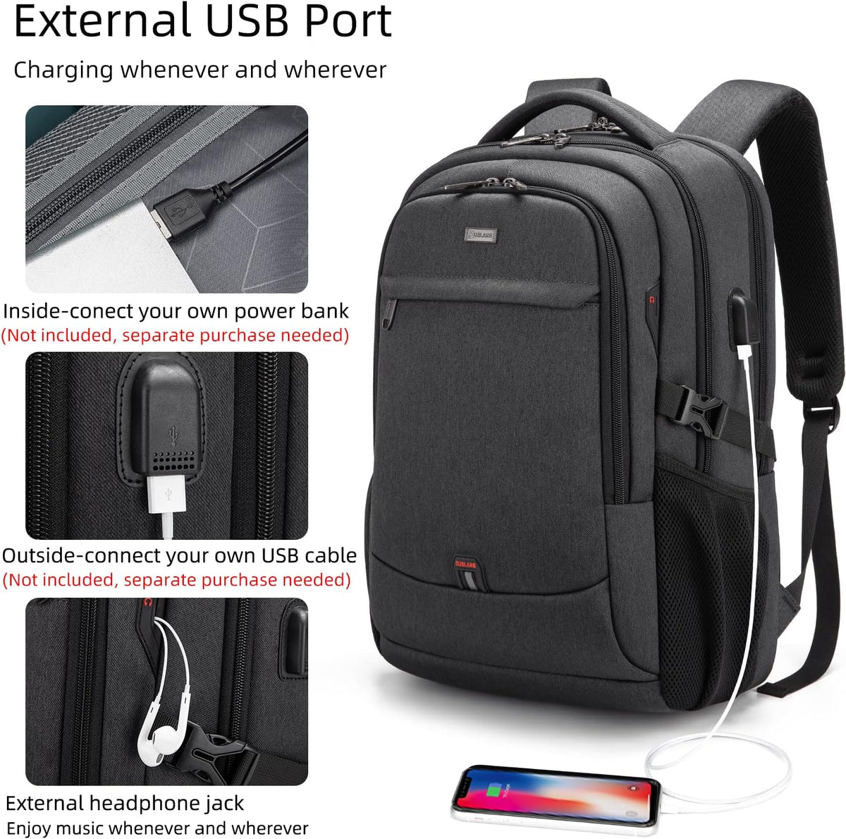 Reis Laptoptas met USB-Lader en Anti-Diefstal Vak Waterafstotend Polyester voor 13 tot 17 Inch Laptop | Sulvida