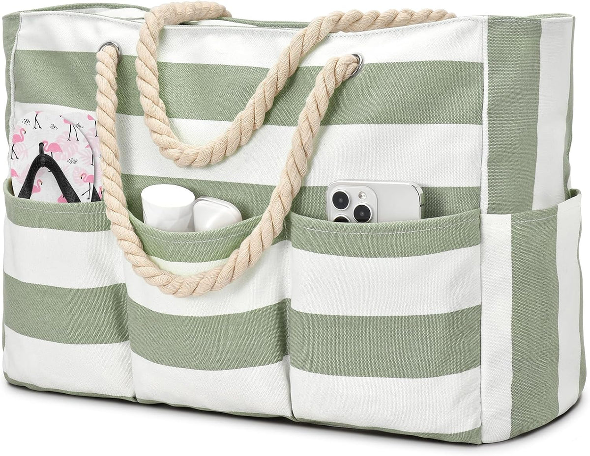 Strandtas XXL Canvas met Rits Waterdichte Coating Ruime Schoudertas voor Familie-uitjes Strand Zwembad Vakantie | Sulvida