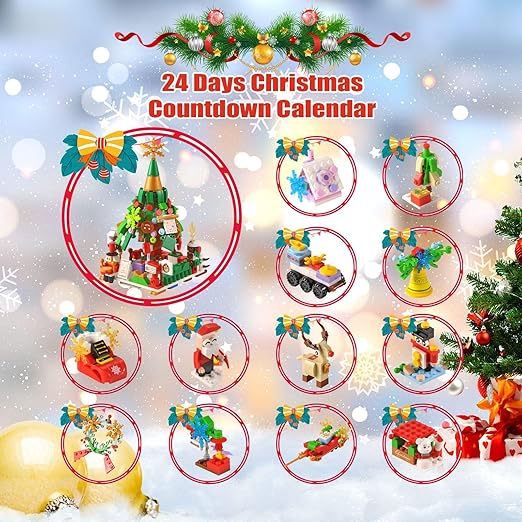 Adventskalender met bouwstenen 24 dagen – creatief kerstdorp bouwen speelgoed voor kinderen en volwassenen | Sulvida