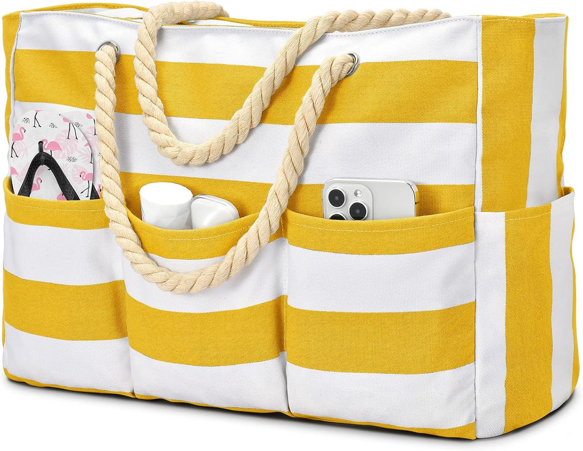 Strandtas XXL Canvas met Rits Waterdichte Coating Ruime Schoudertas voor Familie-uitjes Strand Zwembad Vakantie | Sulvida