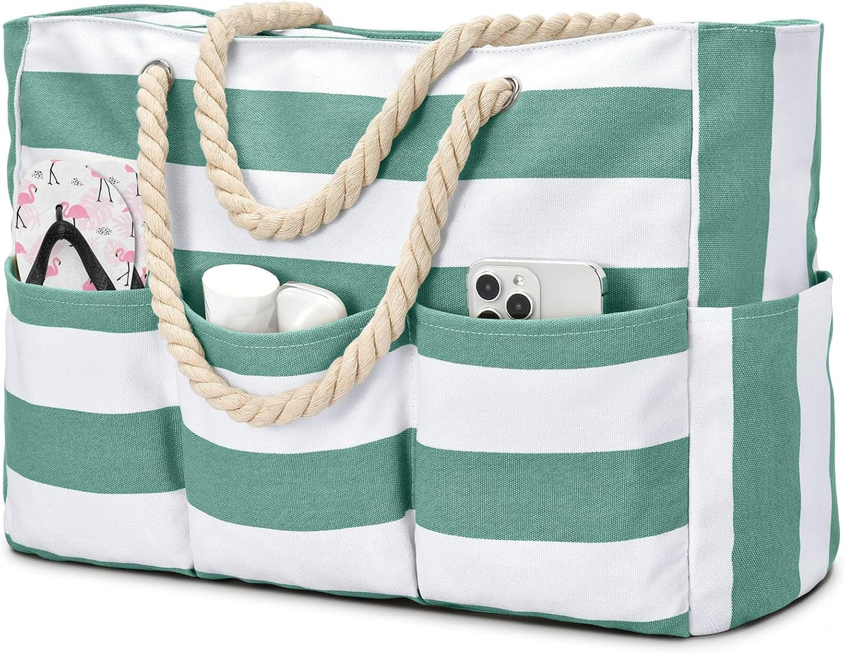 Strandtas XXL Canvas met Rits Waterdichte Coating Ruime Schoudertas voor Familie-uitjes Strand Zwembad Vakantie | Sulvida