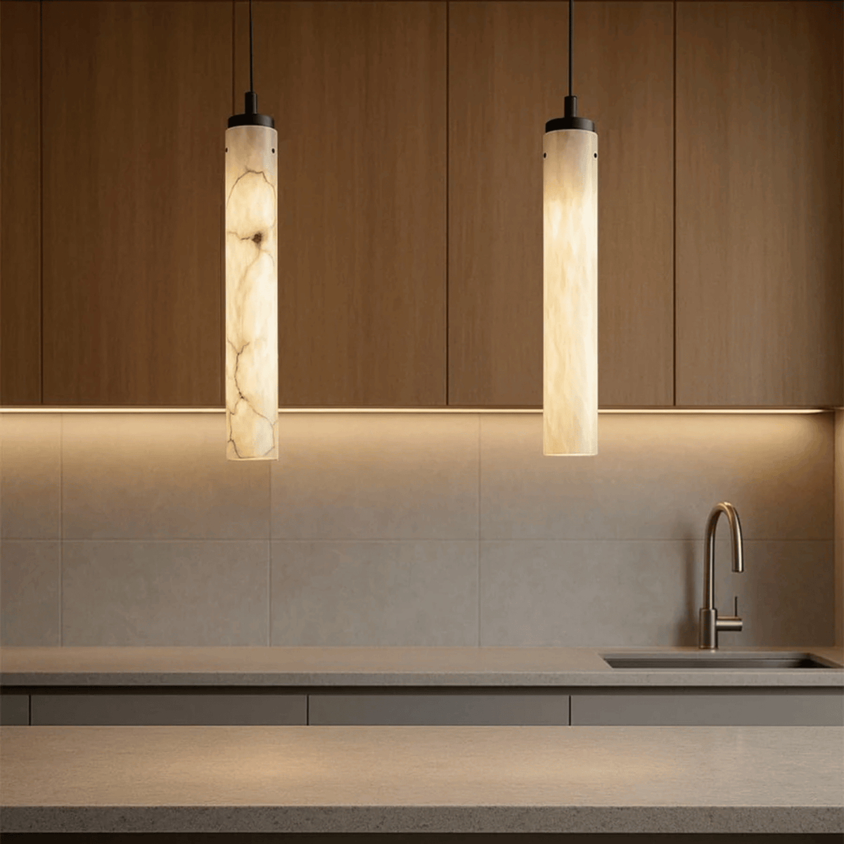Stein-Zylinderlampe aus Naturstein, Hängelampe, Schwarz, Kaffeefarbe, Esszimmer, Arbeitszimmer, Schlafzimmer, stimmungsvolle Beleuchtung | Sulvida