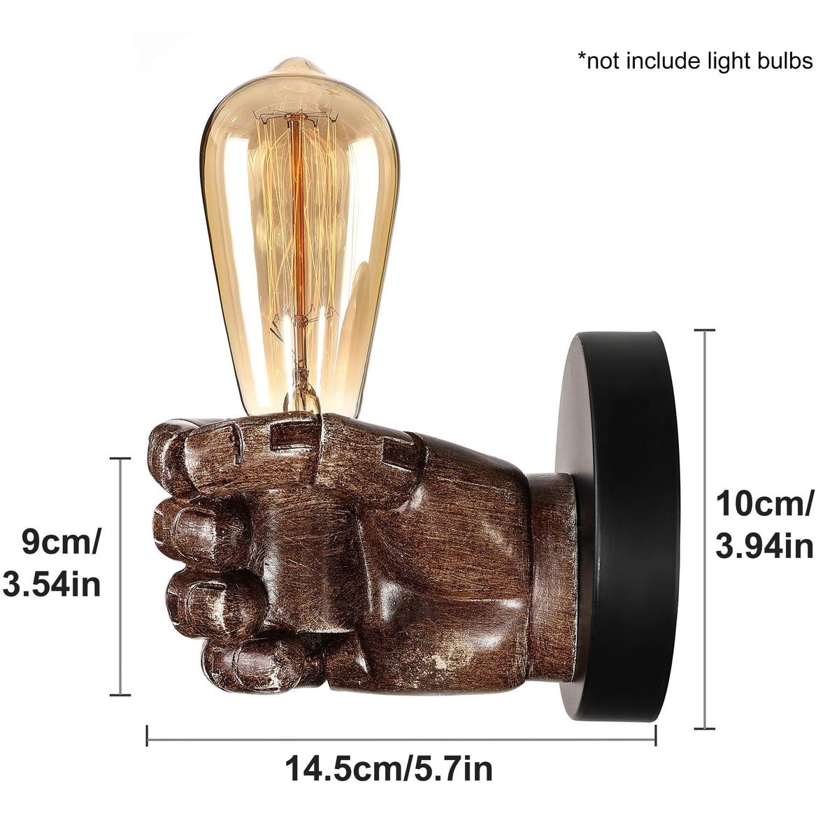 Wandlamp Hand Sculptuur Industrieel Hars Zwart E26 Fitting Decoratieve Verlichting Vintage Stijl Wandverlichting | Sulvida