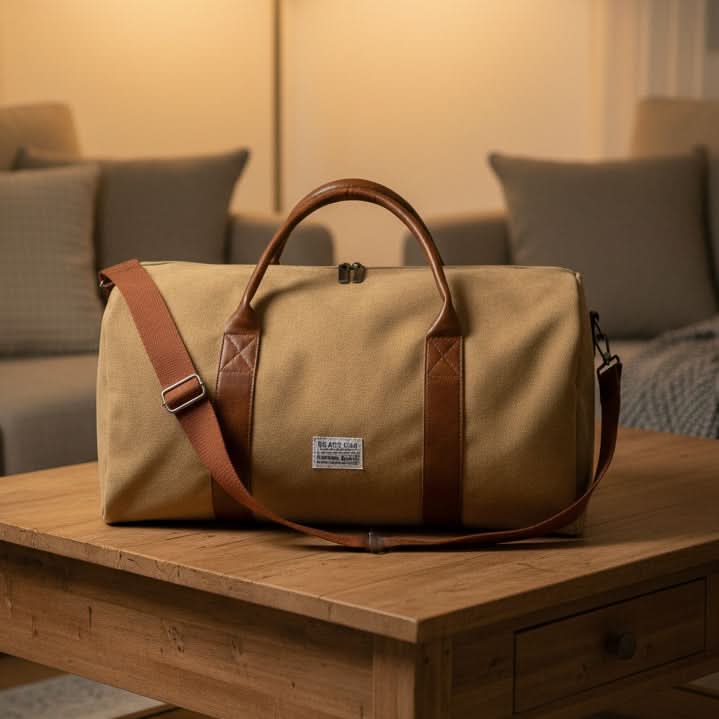 Sac de week-end vintage avec bandoulière renforcée et plusieurs compartiments, sac de voyage en toile 50 cm, vert, noir, kaki | Sulvida