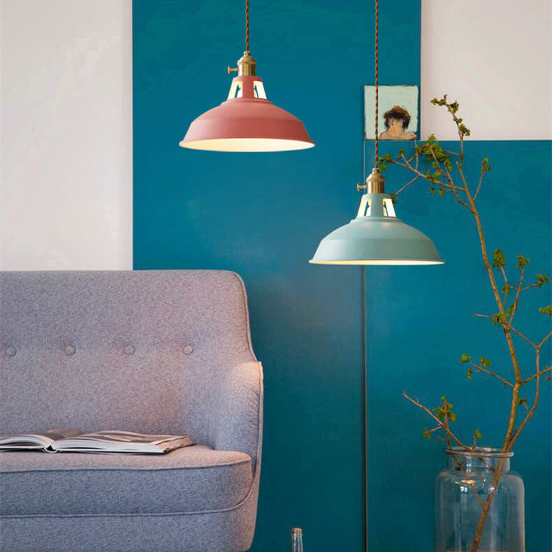 Industriële hanglamp metalen kap gekleurd één fitting vintage eetkamer keukenverlichting landelijke stijl | Sulvida