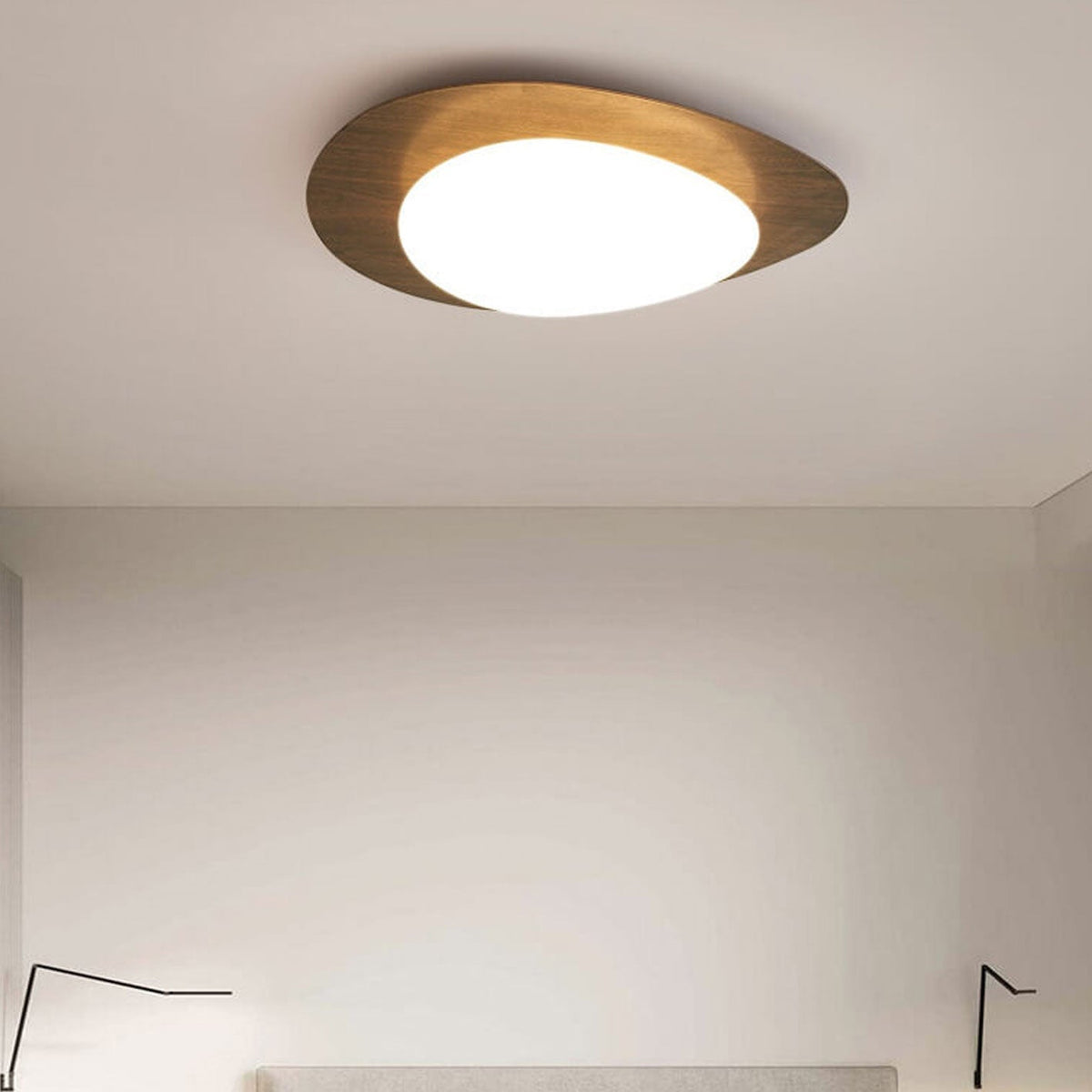 LED plafondlamp met houtafwerking ovaal Scandinavisch design dimbaar warm neutraal koel licht woonkamer | Sulvida