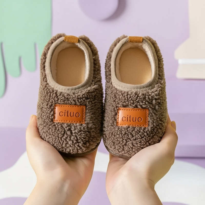 Chaussons d’hiver pour enfants doublés en polaire, avec semelle antidérapante, chauds et doux, rose, vert, marron, 12-18 mois, chaussures pour bébé | Sulvida