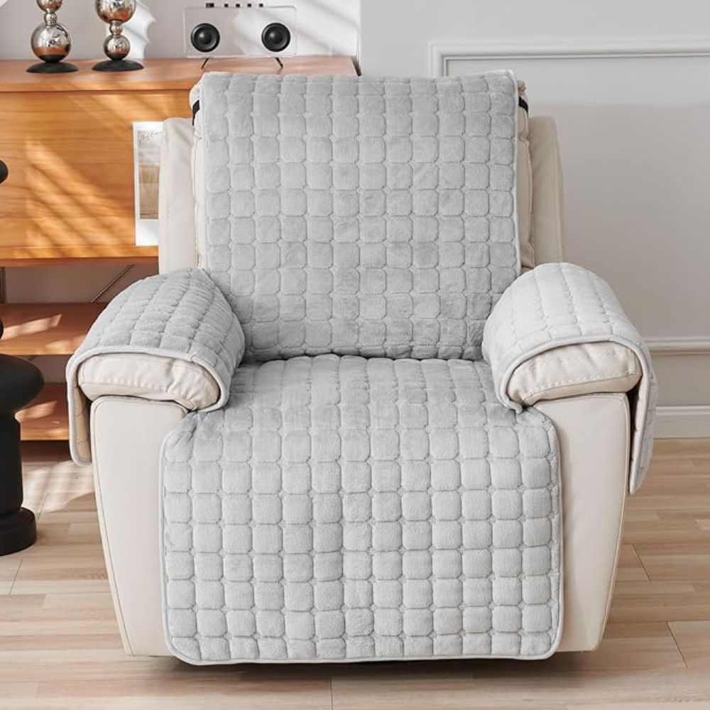 Gequilte Fauteuil-Hoes Microvezel met Zijvak Antislip Beschermhoes Huisdierbestendig Grijs Bruin Ivoor | Sulvida