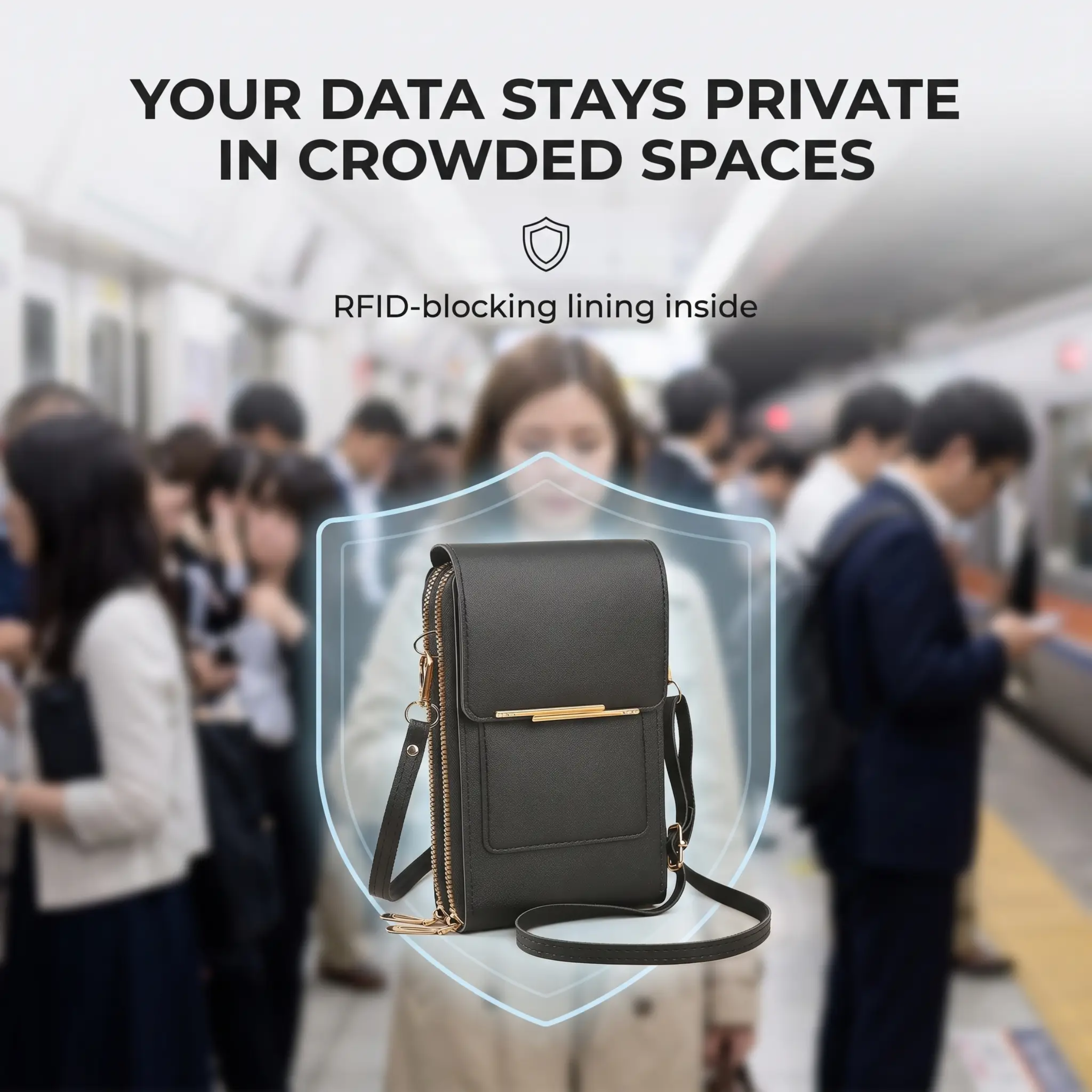 Crossbody Telefoontas met RFID-bescherming en Touchscreen Venster – Veilige Handsfree Portemonnee voor Smartphones tot 6,7 inch | Sulvida
