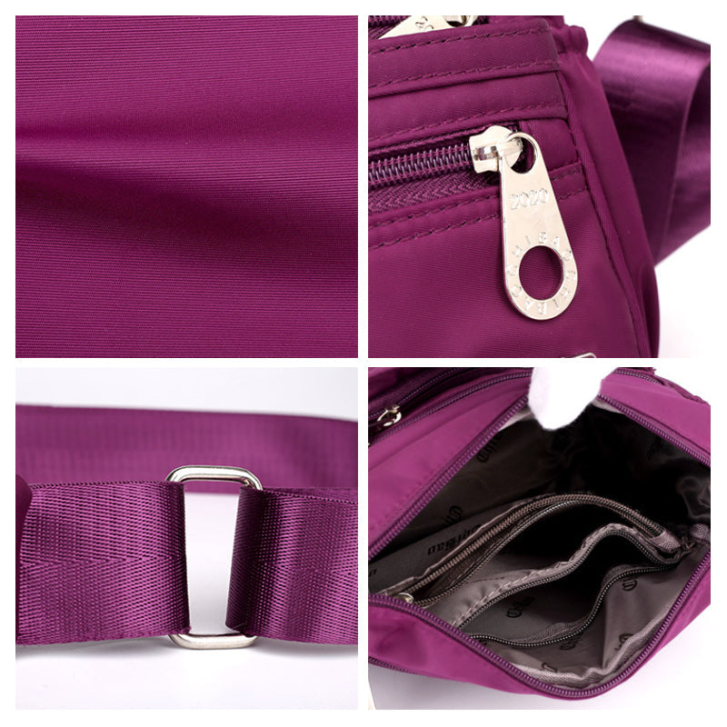 Sac bandoulière pour femme en nylon déperlant, plusieurs compartiments, sac de jour pratique, noir, gris, rouge, compact | Sulvida