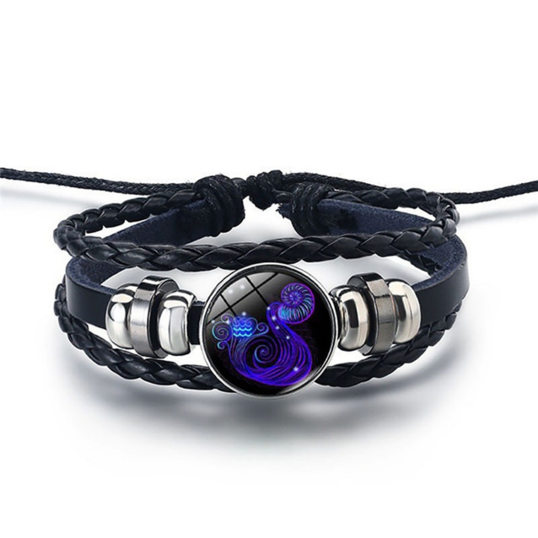 Verstelbare Leren Armband met Blauwe Steenprint Symbool Elegantie Dagelijks Gouden Slot Unisex Sieraad | Sulvida