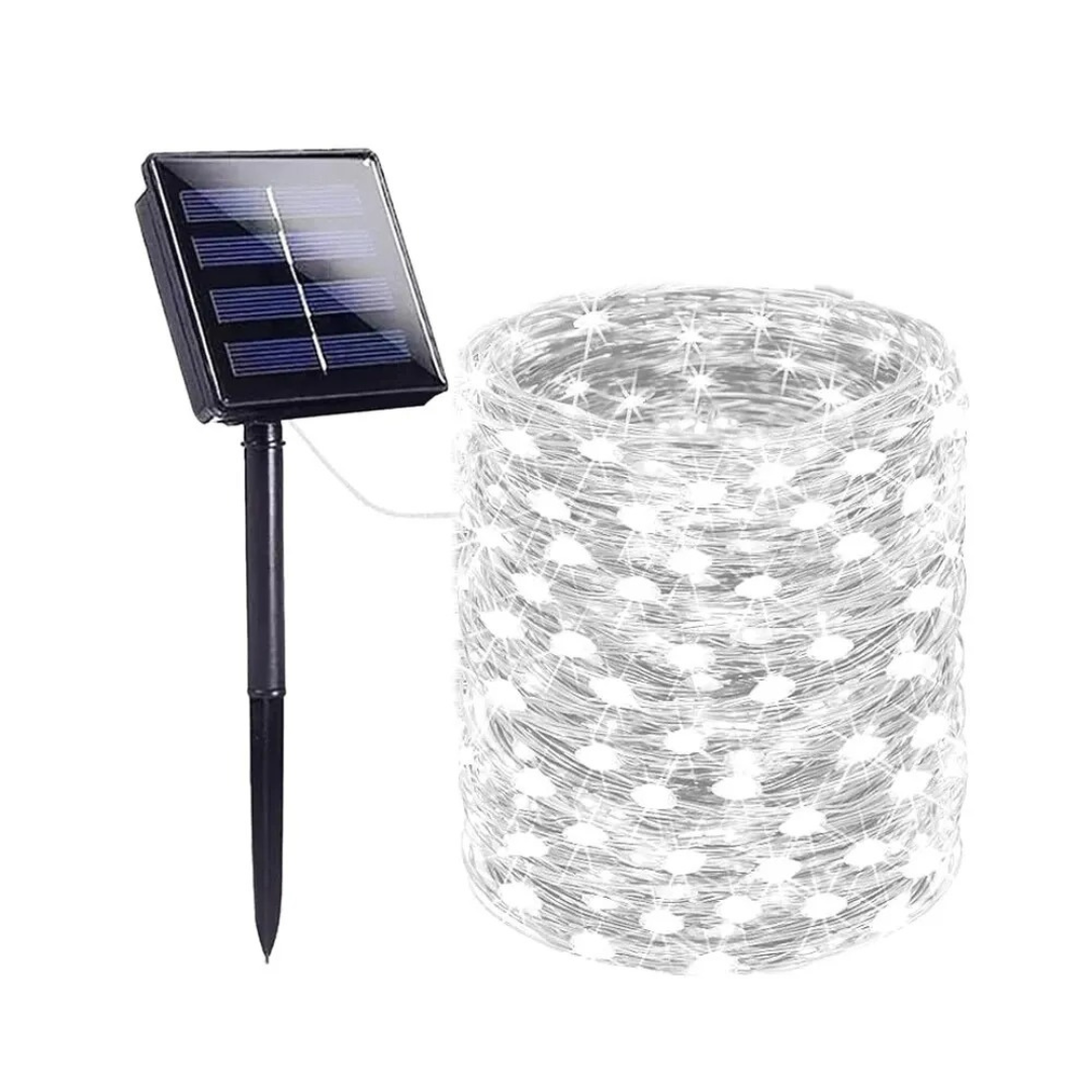Guirlande solaire de 30 mètres avec 300 LED, blanc chaud, blanc froid ou multicolore, éclairage d'ambiance étanche pour le jardin | Sulvida