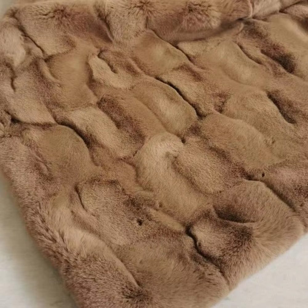 Zachte Dubbellaagse Plaid Mokkabruin Imitatiebont Deken Woonkamer Slaapbank Bed Decoratief Warm Gezellig | Sulvida