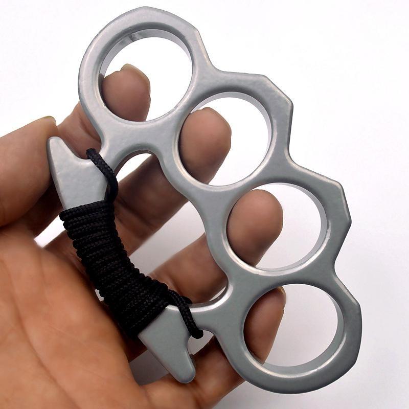 Metalen zelfverdedigingsring met vingergreep zilver zwart draagbaar compact voor persoonlijke veiligheid | Sulvida
