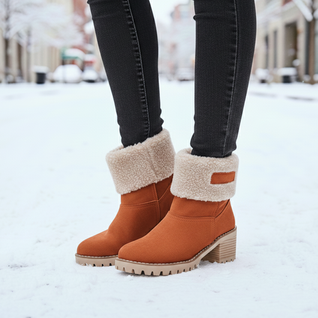 Gevoerde Winterlaarzen Dames Enkellaars Blokkhak Antislip Suède-Look Wandelen Warme Winterschoenen Outdoor | Sulvida
