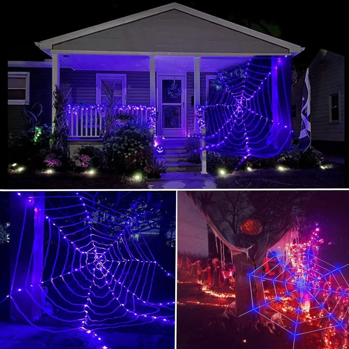 LED Spinnenweb Verlichting Paars 360cm Halloween Decoratie Binnen Buiten Sfeerverlichting Feestversiering | Sulvida