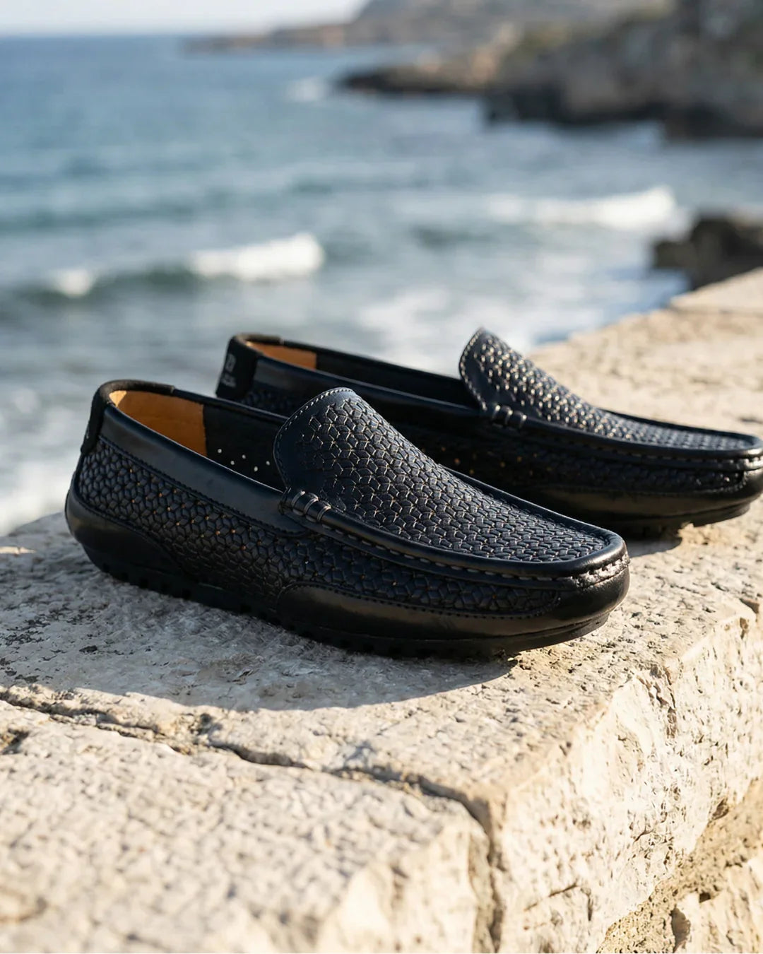 Gevlochten Leren Loafer Heren Handgemaakt Instappers Cognac Navy Zwart Flexibele Zool Casual Zomerschoenen | Sulvida