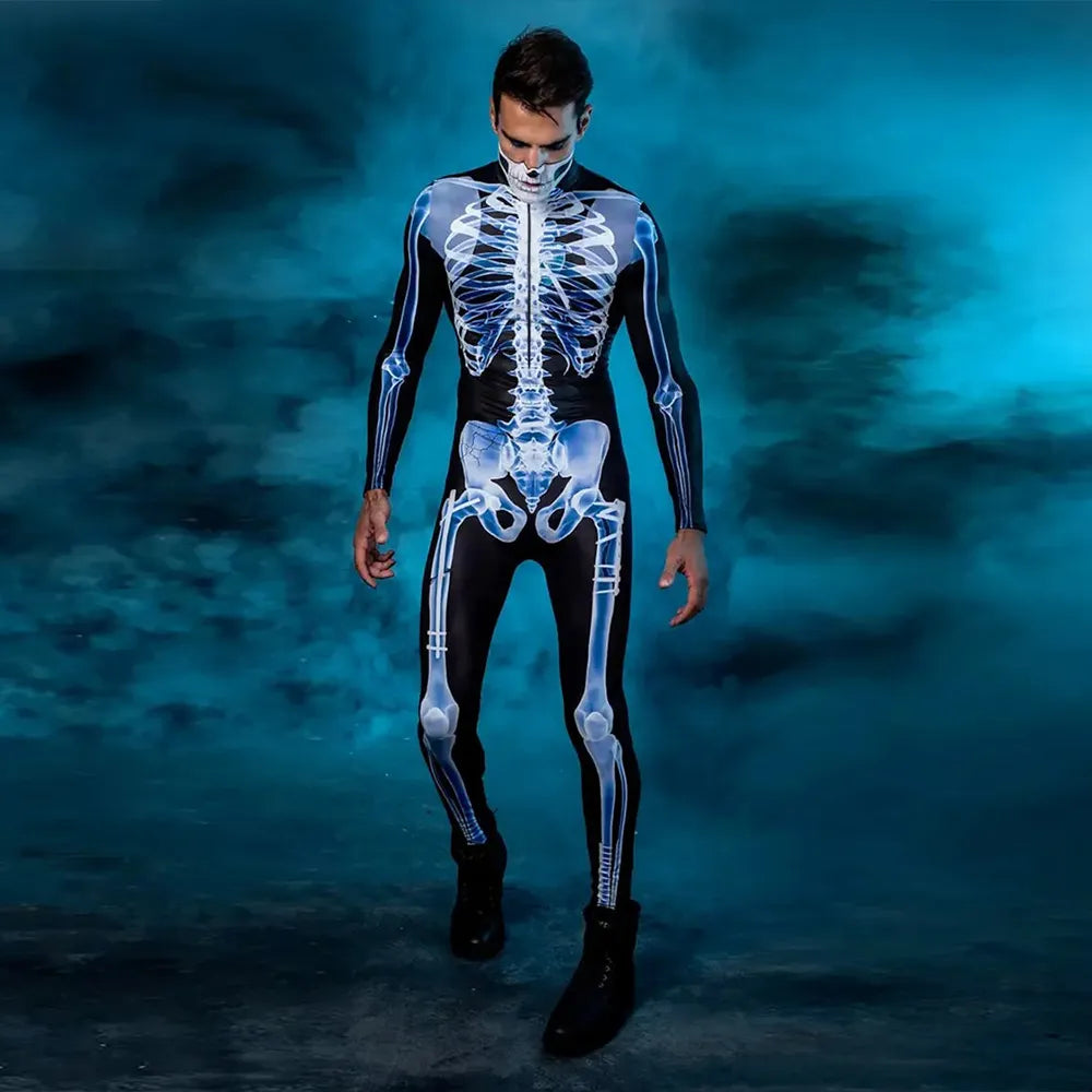 Combinaison squelette pour adultes, costume d’Halloween à motif de radiographie, vêtement extensible pour fête