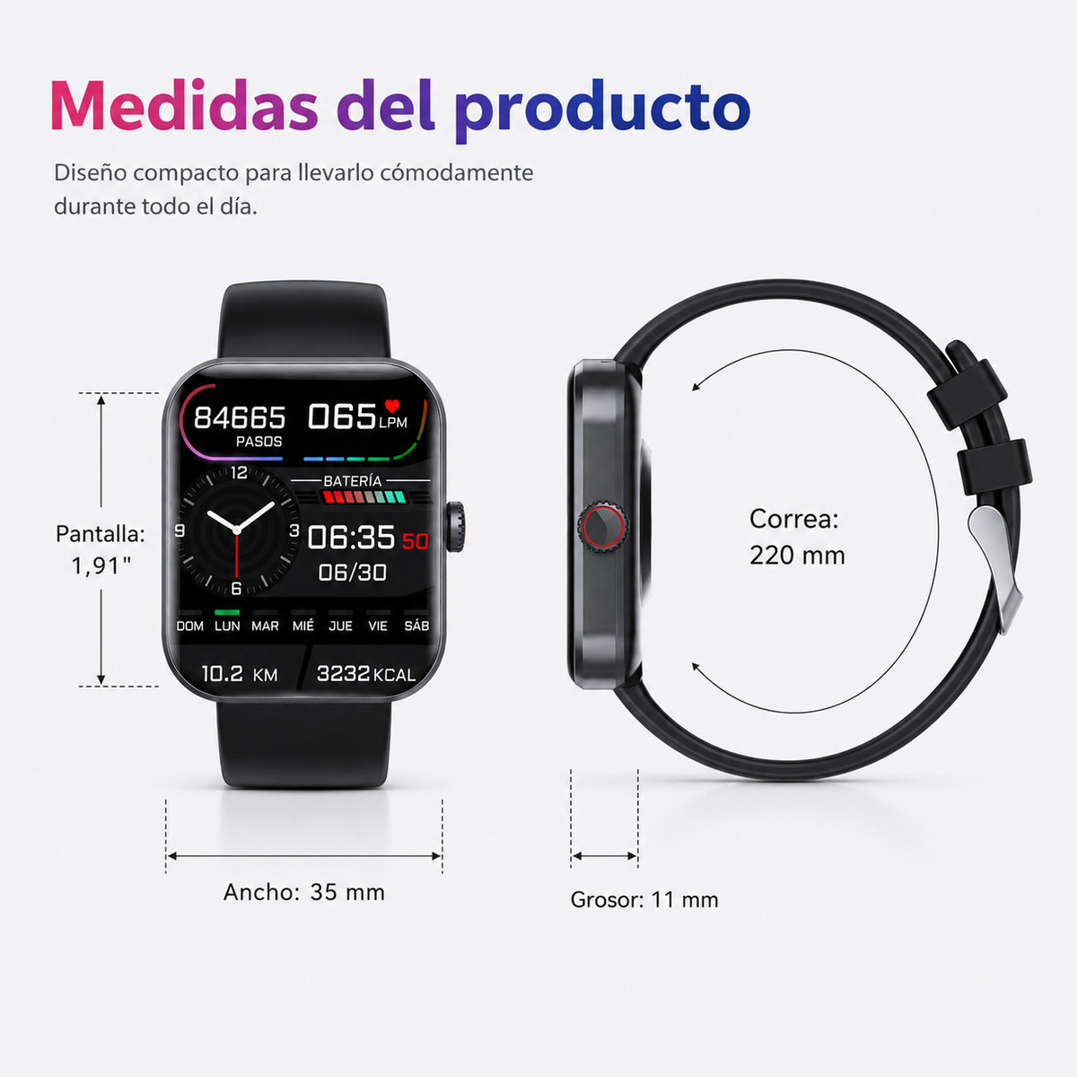 Smartwatch Gezondheid Hartslagmeter Bloeddrukmeter Stappenteller Sporthorloge 50 Modi Touchscreen Fitness | Sulvida