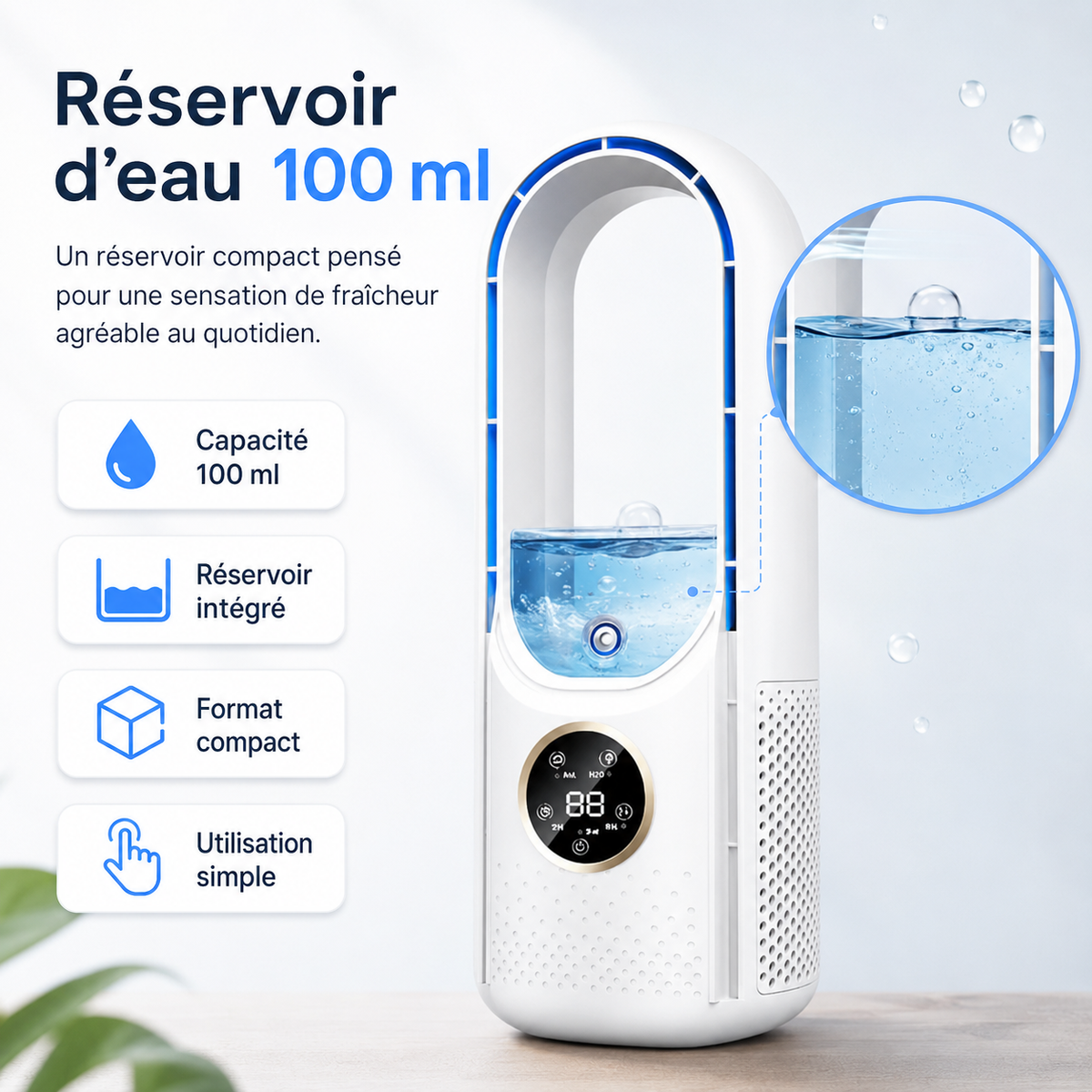 Draagbare Stille Luchtkoeler 700ml Reservoir USB Oplaadbaar 3-in-1 Functie Compacte Verplaatsbare Koeling | Sulvida