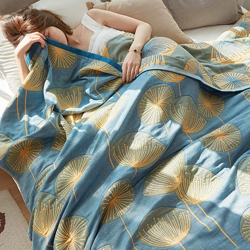 Omkeerbare Quilt met Paardenbloemenprint – 100% Biologisch Geweven Katoen – Zachte Katoenen Sprei voor Kingsize Bed – Veelzijdig Bedtextiel voor Alle Seizoenen | Sulvida