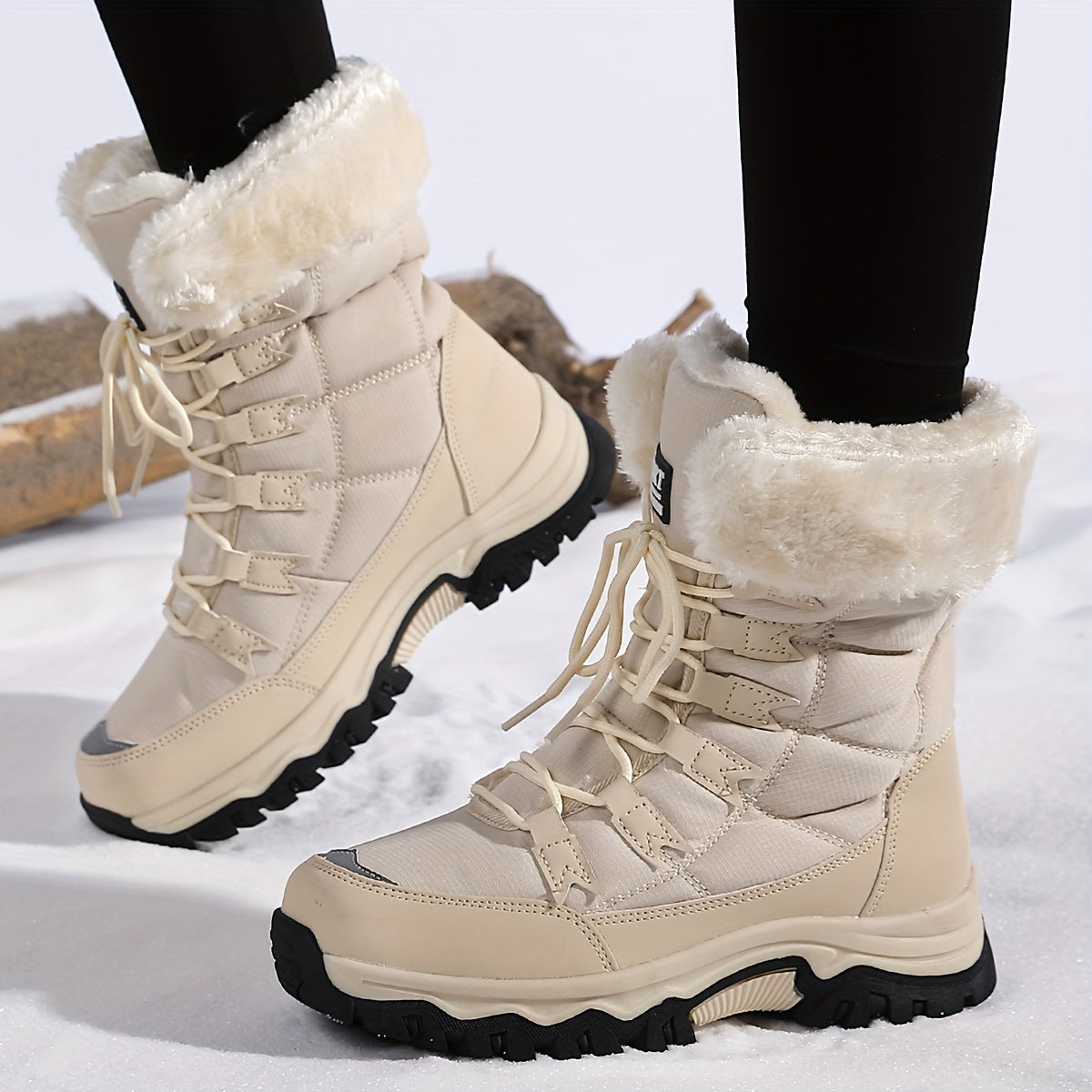 Gevoerde Winterlaarzen Dames Waterdicht Warm Antislip Zool Bont Sneeuwlaarzen Beige Donkerbruin Winter | Sulvida
