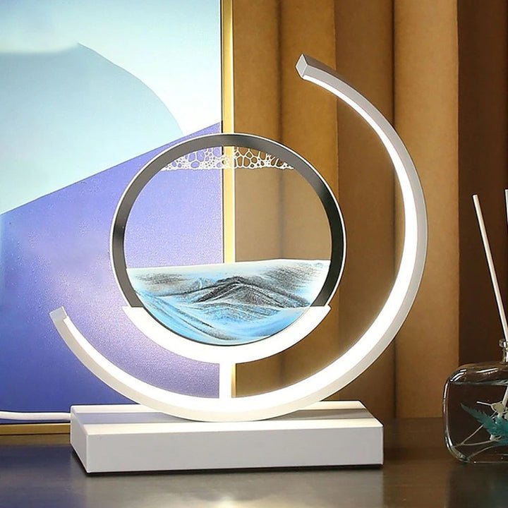 LED Tafellamp met Bewegend Zand Glazen Bol 360° Draaibaar Warm Licht Decoratief Modern Design Sfeerlamp | Sulvida