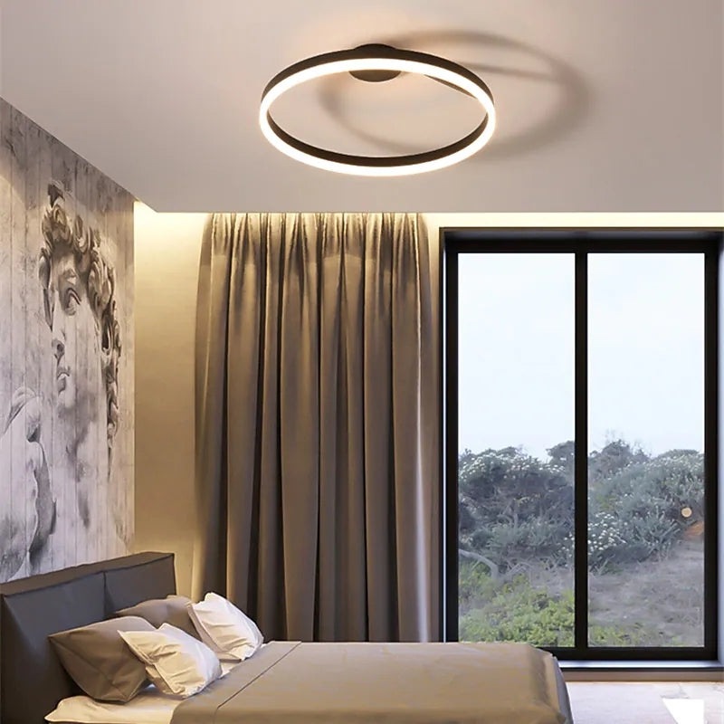 Minimalistische Plafondlamp LED Ronde Ringen Dimbaar Metaal Acryl Zwart Wit voor Slaapkamer Gang Eetkamer | Sulvida
