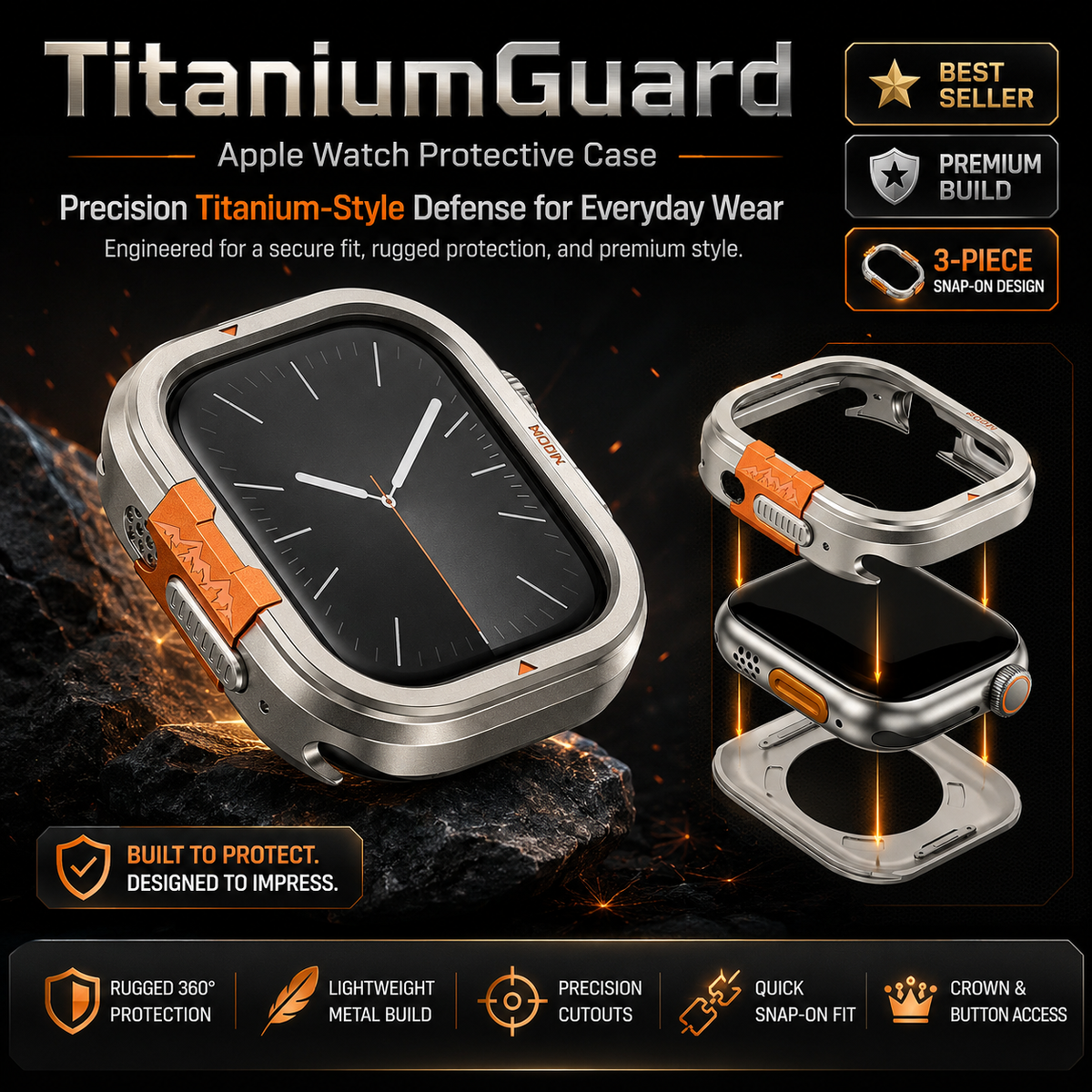 Coque de protection au design en titane pour Apple Watch Series 11 10 Ultra 4 3 2 1, protection 46mm 49mm | Sulvida