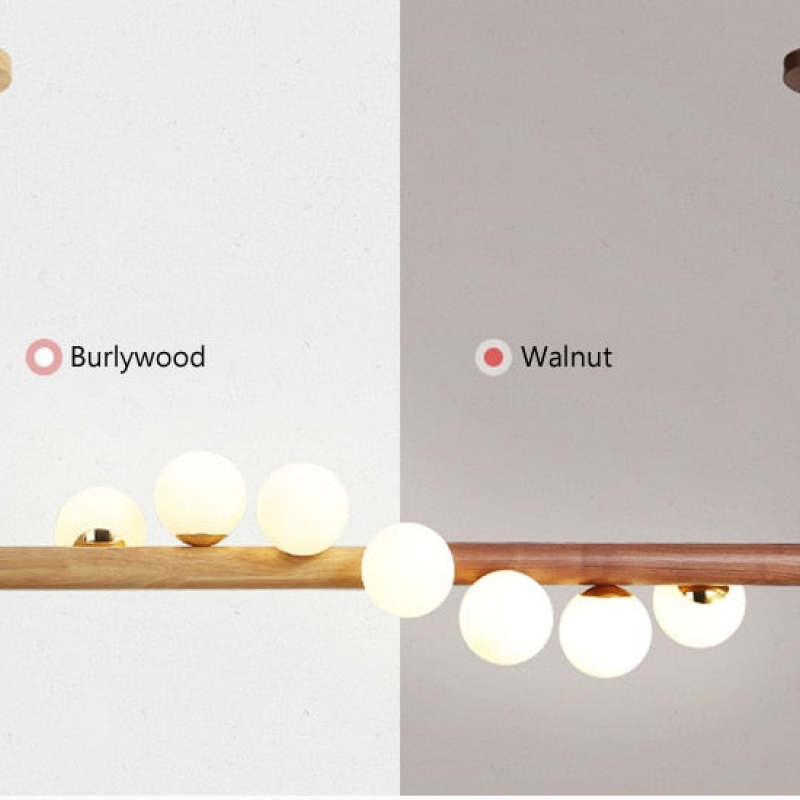 Glazen Hanglamp met Houten Ring Notenbruin Messing Eethoek Woonkamer Slaapkamer Sfeerverlichting Design | Sulvida