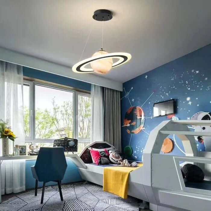 LED Hanglamp Kinderkamer Planeet met Ring Sterrenlicht Kosmisch Sfeerverlichting Ruimtevaart Jongens Meisjes | Sulvida