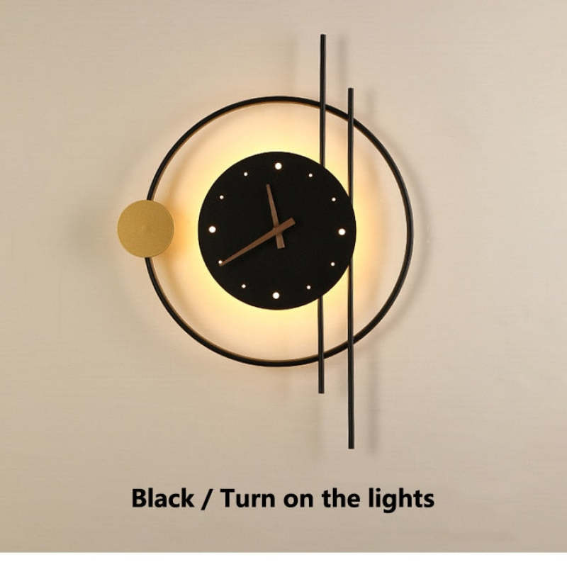LED Wandlamp met Klok Zwart Goud Metaal Acryl Woonkamer Gang Studeerkamer Trap Modern Design Verlichting | Sulvida