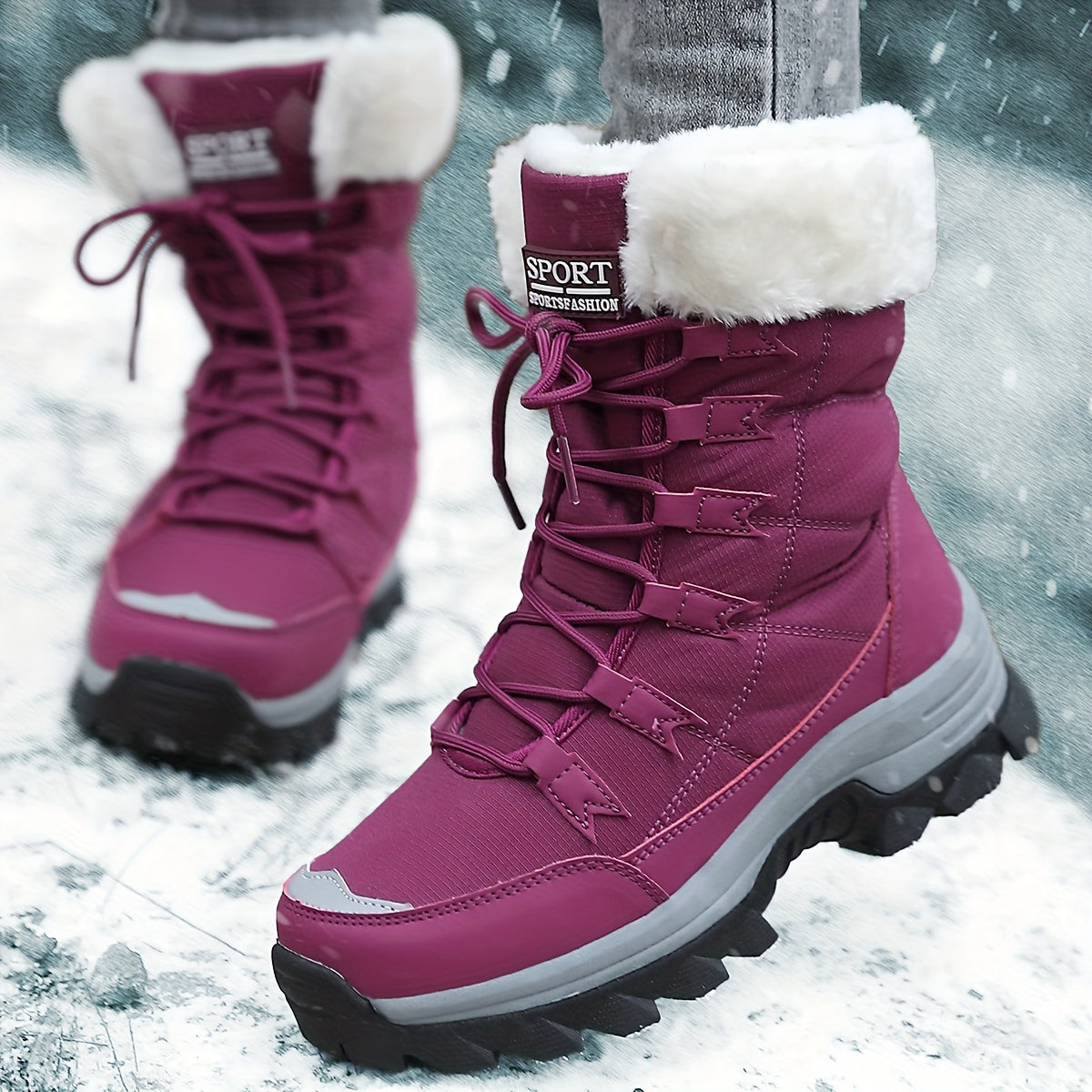 Gevoerde Winterlaarzen Dames Waterdicht Warm Antislip Zool Bont Sneeuwlaarzen Beige Donkerbruin Winter | Sulvida