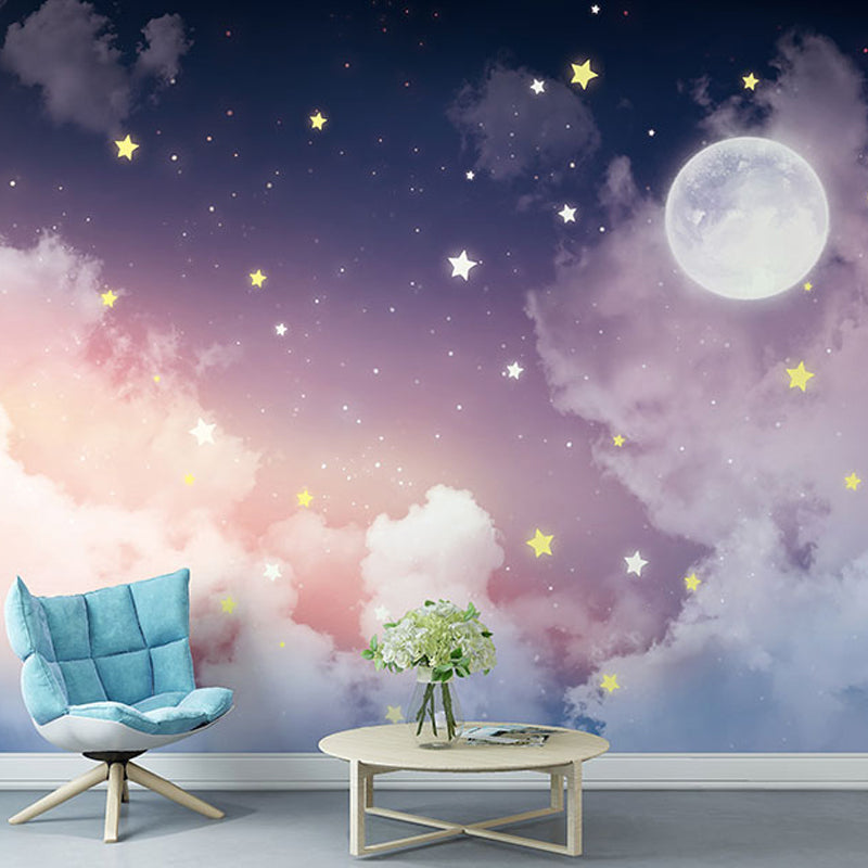 Fotobehang Maan Sterren Paars Roze 82×58 tot 197×118 cm Illustratie Wanddecoratie Modern Interieur Woonkamer | Sulvida