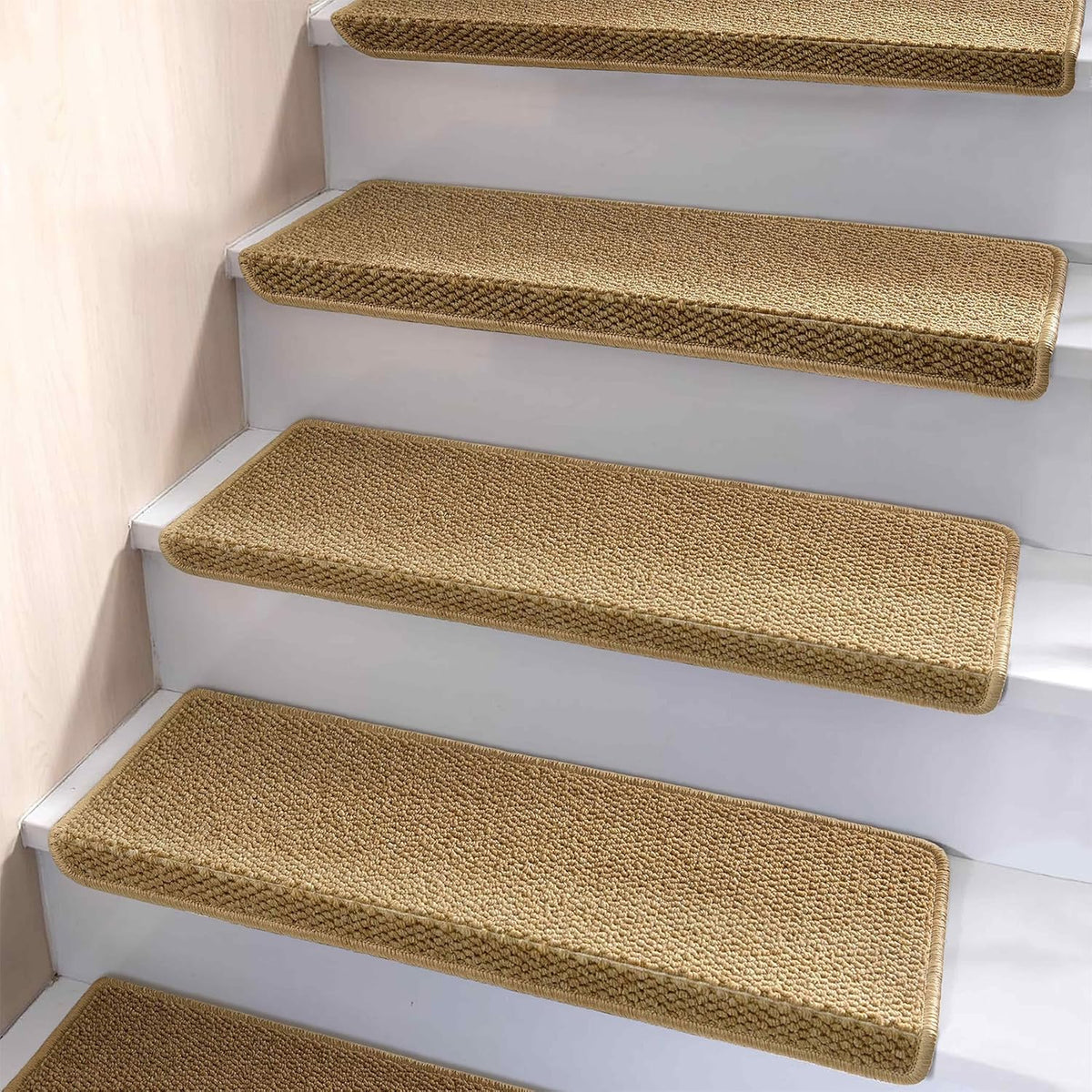 Antislip Trapmatten met Neusrand Set 14 Stuks Beige Geluidsdemping Traptreden Bescherming Veilig Lopen | Sulvida
