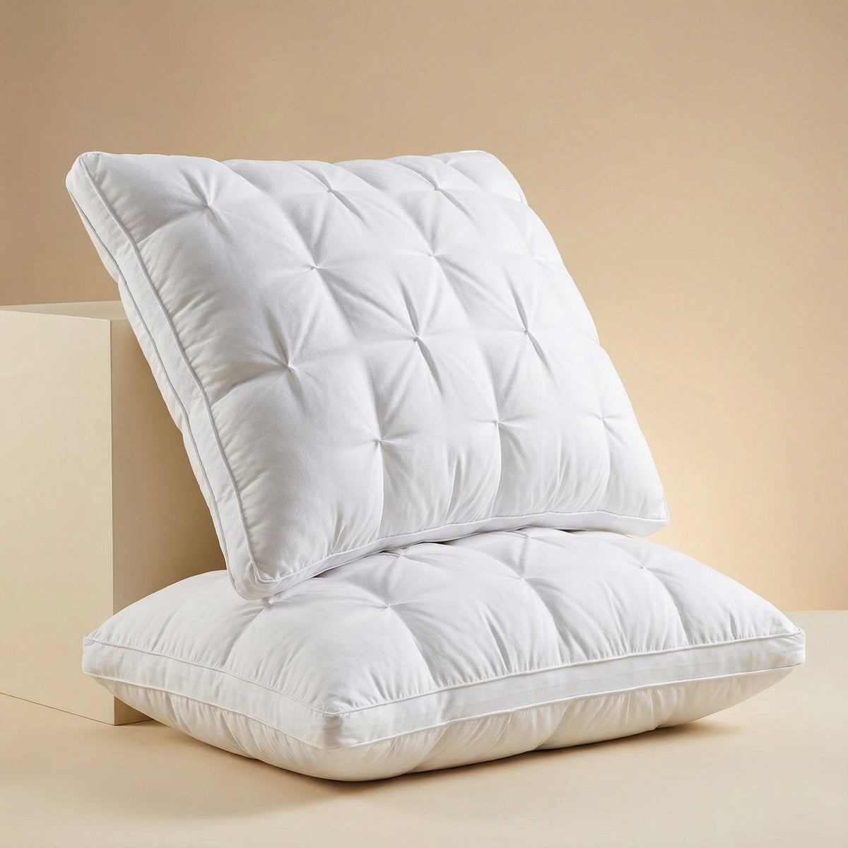 Ganzenveren Kussen 100% Ademberemd Vormvast Neksteun 48x74 cm Wit Bruin Grijs Luxe Slaapcomfort Hoofdkussen | Sulvida