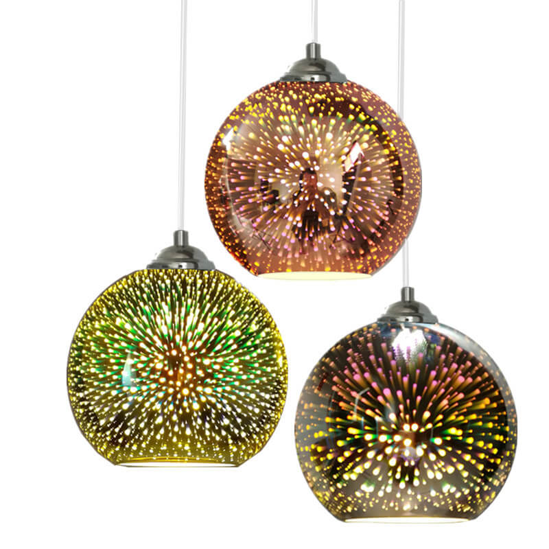 Glazen hanglamp met 3D vuurwerkeffect modern koepelontwerp metalen fitting sfeervol lichtpunt woonkamer eetkamer | Sulvida