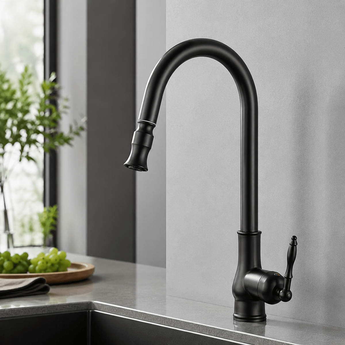 Uittrekbare keukenkraan massief messing met flexibele handdouche voor spoelen vullen reinigen keuken | Sulvida