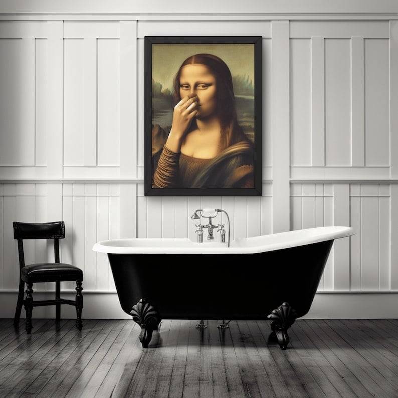 Affiche d’art humoristique pour salle de bains, collage sur toile, décoration murale 30x30 40x40 cm, toilettes WC, impression amusante | Sulvida