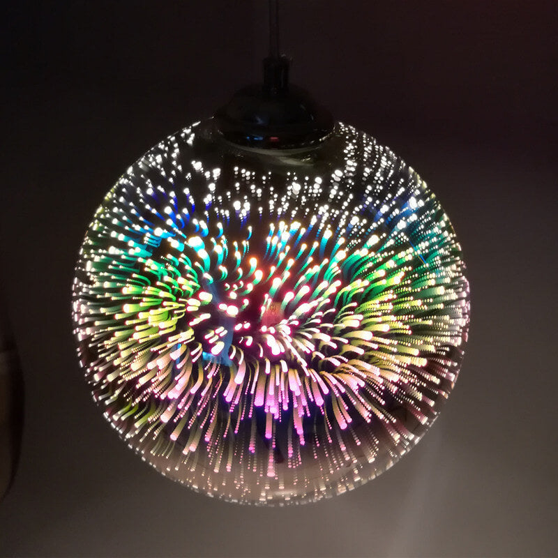 Glazen hanglamp met 3D vuurwerkeffect modern koepelontwerp metalen fitting sfeervol lichtpunt woonkamer eetkamer | Sulvida