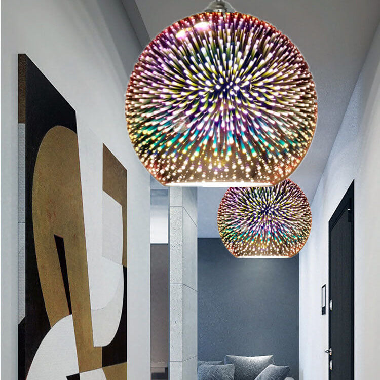 Glazen hanglamp met 3D vuurwerkeffect modern koepelontwerp metalen fitting sfeervol lichtpunt woonkamer eetkamer | Sulvida