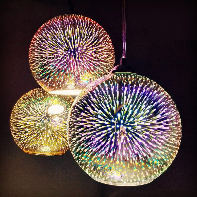 Glazen hanglamp met 3D vuurwerkeffect modern koepelontwerp metalen fitting sfeervol lichtpunt woonkamer eetkamer | Sulvida