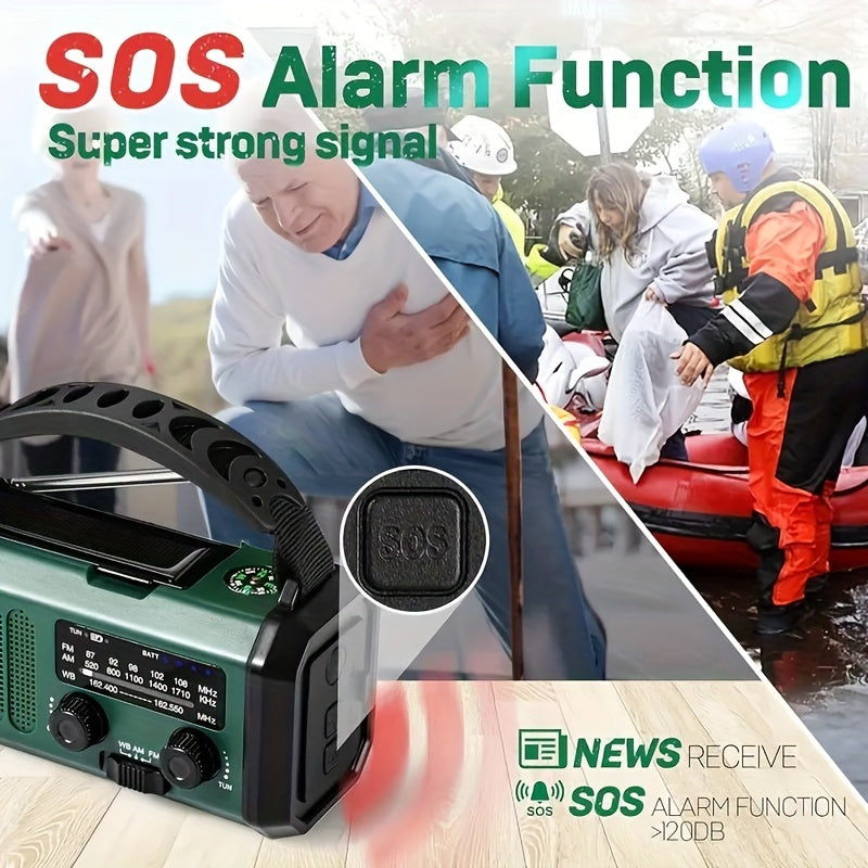 Multifunctionele Noodradio met Zonnepaneel Zaklamp en Telefoonoplader – Handslinger Weersradio voor Outdoor en Noodsituaties | Sulvida